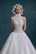 WHITE PLAN • Nina High-Neck Lace Taffeta Bridal Ballgown