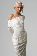 White Perle Asymétrique Maxi Dress for women, from GUYEHI STUDIO, The Viet Concept 