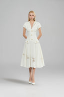 DO LONG • Orchid White Sleeveless Flared Midi Shirt Dress
