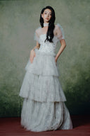 LINH PHUNG • Solstice Pigeon Blue Floral Lace Evening Gown