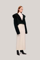 Black Mac Lam Cropped Plunge Neck Ribbed Velvet Jacket for women, from TINH, The Viet Concept 