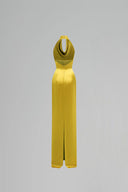 Yellow Satin Silk Cowl Halter Gown With Pleated Detail for women, from IHF ATELIER, The Viet Concept
