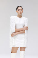 Eunoia White Glitter Lace Sequin Cape Sleeve Mini Dress for women, from SORAMAME, The Viet Concept