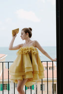 LINH PHUNG • Solivé Antique Gold Silk Crepe Babydoll Dress