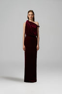 IHF ATELIER • Dark red Velvet Asymmetric One-Shoulder Draped Column Gown