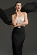 Silk Crisscross Strapless Column Gown Black White Taffeta for women, from IHF STUDIO, The Viet Concept 