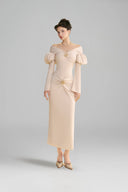 LINH PHUNG • Vanille Velvet Corset Midi Dress with Gold Brooch Details