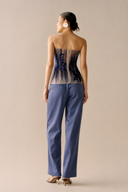 LECIA • Éclat Bleu Embroidered Sheer Corset Top
