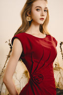 DO LONG • Delicate Red Sculpted Midi Dress