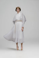 Marvin Ivory Cape Pleated Midi Dress for women, from WHITE PLAN, The Viet Concept