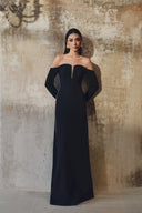 L' SCARLETT • Off-Shoulder Crystal Embellished Poly Crepe Maxi Dress