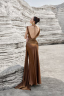 THÉSONG • Brown Sleeveless Column Evening Dress