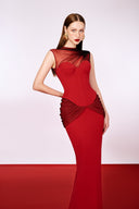 DO LONG • Insecta Red Draped Midi Dress