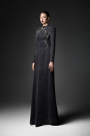 GVLUX • Rococo Nocturne High-Neck Denim A-Line Gown