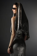 Lustre Champagne Metallic Satin Lamé Draped Off-Shoulder Gown for women, from SORAMAME, The Viet Concept