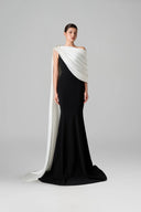 Negin Silk Crepe Asymmetric Cape Fishtail Gown for women, from 21SIX, The Viet Concept