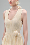 Cream Nasir Gathered Scoop Neck Tencel Floor Length Dress for women, from Maison Des Copains, The Viet Concept 
