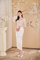 DO LONG • White Corset Pleated Flap Midi Dress