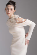L'ALLÉE • Lace Halo Asymmetric Sleeve Evening Gown