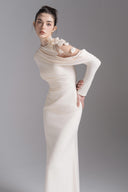 L'ALLÉE • Lace Halo Asymmetric Sleeve Evening Gown