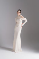 L'ALLÉE • Lace Halo Asymmetric Sleeve Evening Gown