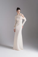 L'ALLÉE • Lace Halo Asymmetric Sleeve Evening Gown