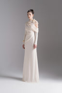 L'ALLÉE • Lace Halo Asymmetric Sleeve Evening Gown