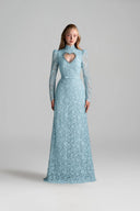IHF STUDIO • Vine Crystal-Embellished Floral Lace Heart-Cutout Maxi Dress