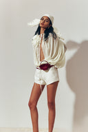 Éloria Ivory Satin Floral Accent Top for women, from DAS LA VIE, The Viet Concept 