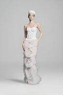 LINH PHUNG • Brilliant Champagne Floral Corset Tea-Length Ball Gown
