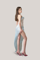 Light Blue Ventosa Asymmetrical Maxi Dress for women, from La Vierge, The Viet Concept 