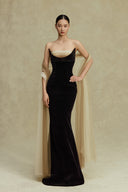 BYDI • Claire Beaded Illusion Mesh Velvet Evening Gown