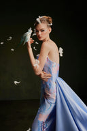 VONTIER DE MONTIER • Songbird Hand-Embroidered Taffeta Column Gown With Detachable Overskirt