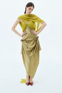 LA VIERGE • Oliva Draped Silk Maxi Gown With Rebozo