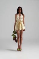 Mina Lace Open-Back Satin Mini Dress for women, from HUELLEY HUELLEY, The Viet Concept