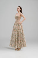 LINH PHUNG • Florélis Botanical Print Silk Chiffon Corset Maxi Dress