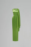 Satin Silk Asymmetric Pleated Tie Gown for women, from IHF ATELIER, The Viet Concept