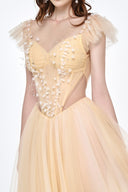 LUCILLA • Mina Floral Embellished Corset Tulle Midi Dress