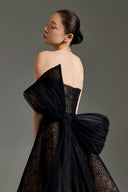 Noir Éclipse Bow Midi Corset Gown for women, from LINH DOAN, The Viet Concept