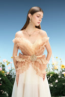 Sable Ombre Pleated Silk Bustier Evening Gown for women, from LINH PHUNG, The Viet Concept