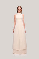 Cream Han Yen Layered High Neck Crinkle Crepe Maxi Dress for women, from TINH, The Viet Concept 
