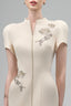 MAISON DES COPAINS • Cream Elysia Sheath Mandarin Collar Crepe Calf Length Dress