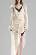 Cream Two-Tone V-Neck Layered Wrap Dress for women, from Must Have, The Viet Concept 