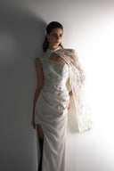 Neroli White Sequin Lace Silk Cape Evening Dress for women, from SORAMAME, The Viet Concept

