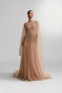 Avelia Nude Apricot Couture Tulle Gown for women, from DUONG ATELIER, The Viet Concept