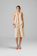 Beige Striped V-Neck Knit Gilet for women, from XITA, The Viet Concept 