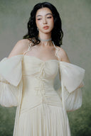 LINH PHUNG • Minuet Ivory Pearl Silk Chiffon Midi Dress