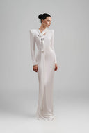 Chanfa Bodycon Square Shoulder Silk Spandex Floor Length Dress for women, from Ha Thanh Viet, The Viet Concept 