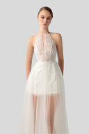 Belle Couture Mesh Lace Corset & Cape Evening Dress for women, from DANG PHONG DESIGNER, The Viet Concept