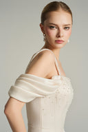 Ivory Corset Mini Dress with Ruffled Sleeves and Crystal Embellishment for women, from IHF STUDIO, The Viet Concept 